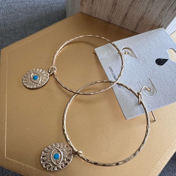 Evil eye gold plated steel hoop earrings - Picture 8 of 9